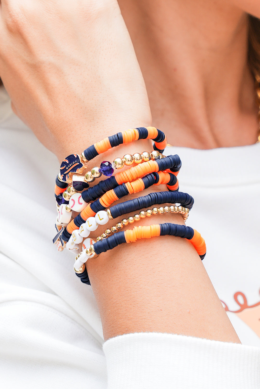 Russet Orange 7pcs Game Day Football Stackable Bracelet Set