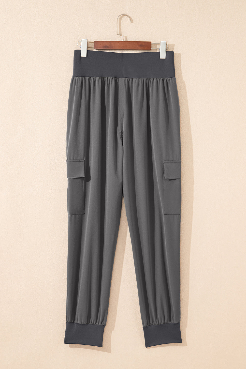 Medium Grey Elastic High Waist Pocketed Cargo Jogger Pants