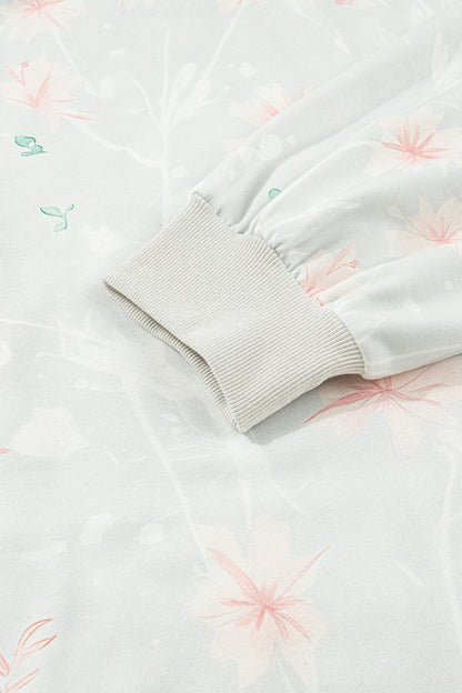 Gray Floral Print Plus Size Loose Hoodie