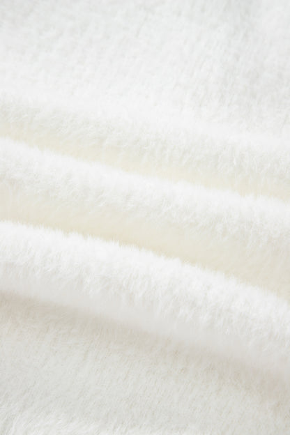 White Fuzzy Buttoned Front Midi Solid Cardigan