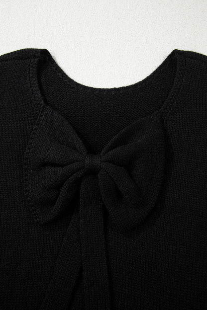 Black Bow Backless Bubble Sleeve Sweater