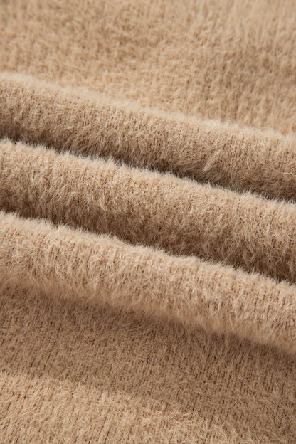 Smoke Gray Fuzzy Buttoned Front Midi Solid Cardigan