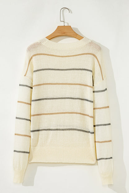 Multicolour Ribbed Edge Drop Shoulder Sweater