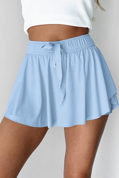 Sky Blue Drawstring Elastic Waistband Lined Tennis Skorts