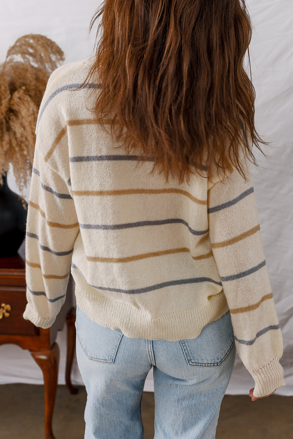 Multicolour Ribbed Edge Drop Shoulder Sweater