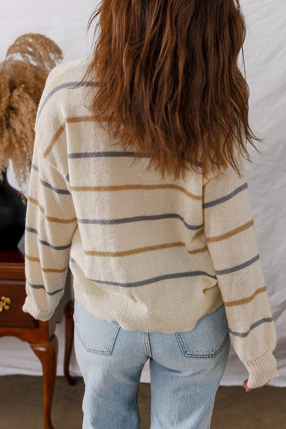 Multicolour Ribbed Edge Drop Shoulder Sweater