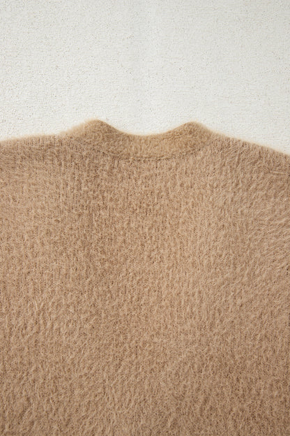 Smoke Gray Fuzzy Buttoned Front Midi Solid Cardigan