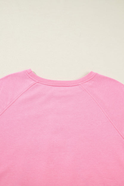 Sachet Pink Plaid Contrasted Double Christmas Tree Patched Raglan Sleeve Pullover 2pcs Short Set