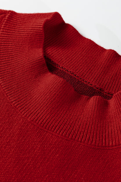 Racing Red Pearl Embellished Bow Pattern Loose Sweater