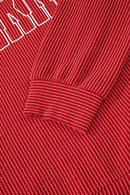 Fiery Red Twist Ribbed MERRY Letter Graphic Plus Size Pullover