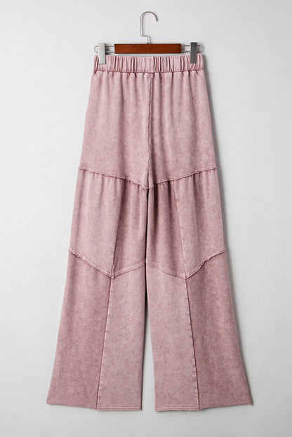 Careys Mineral Wash Tiered Wide Leg Patchwork Drawstring Pants