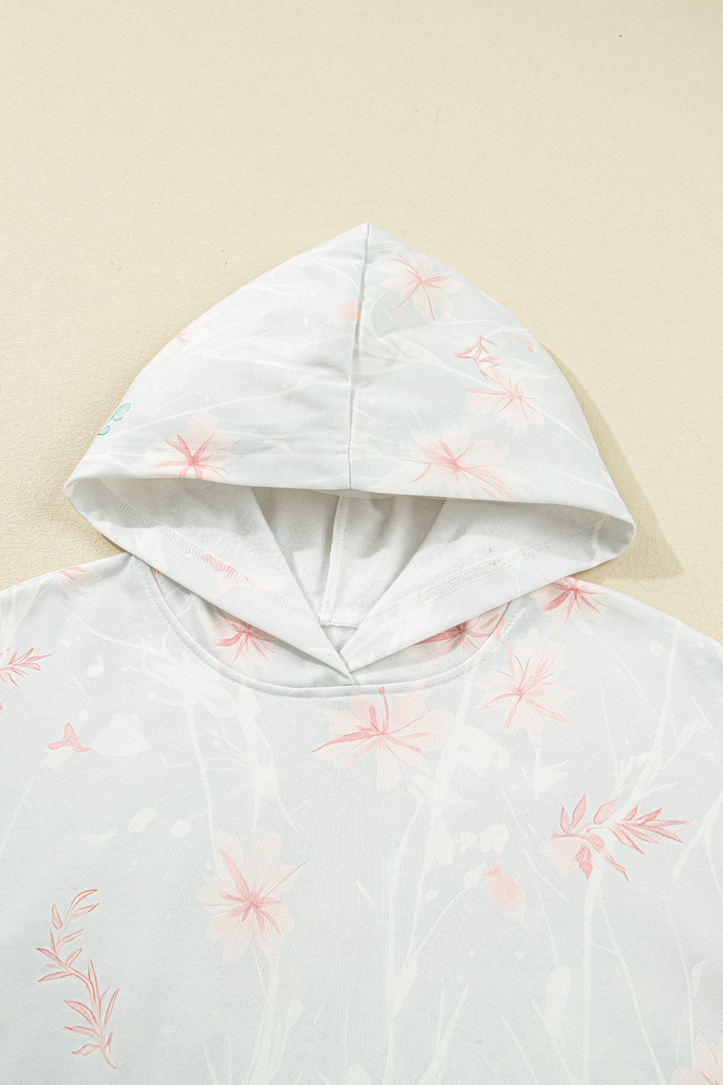 Gray Floral Print Plus Size Loose Hoodie