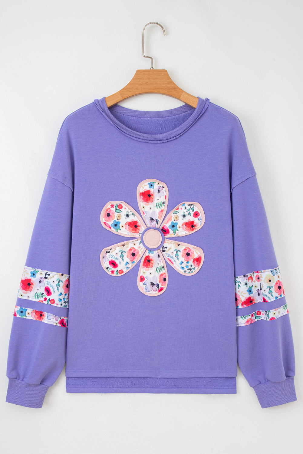 Wisteria Floral Applique Baggy Pullover Sweatshirt