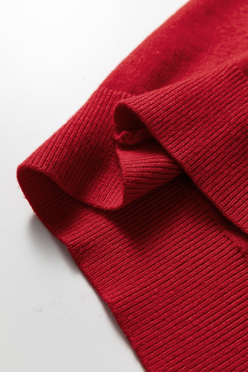 Racing Red Pearl Embellished Double Ruffle Short Sleeve Sweater