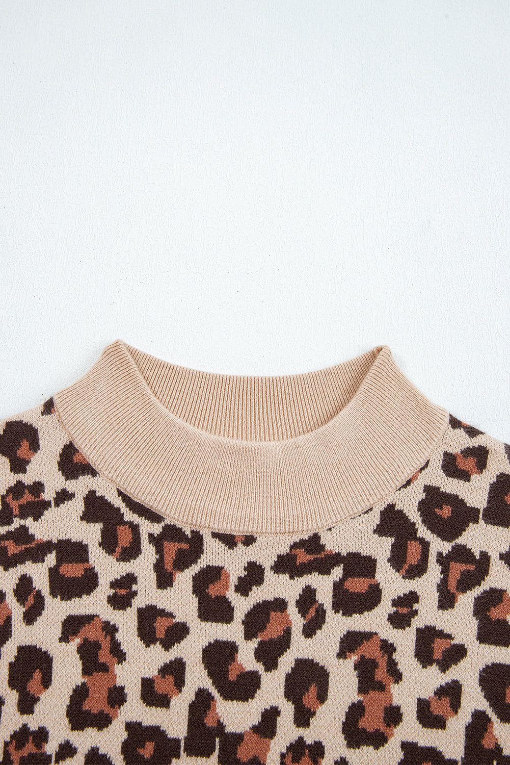 Khaki Leopard Print High Neck Shift Mini Sweater Dress