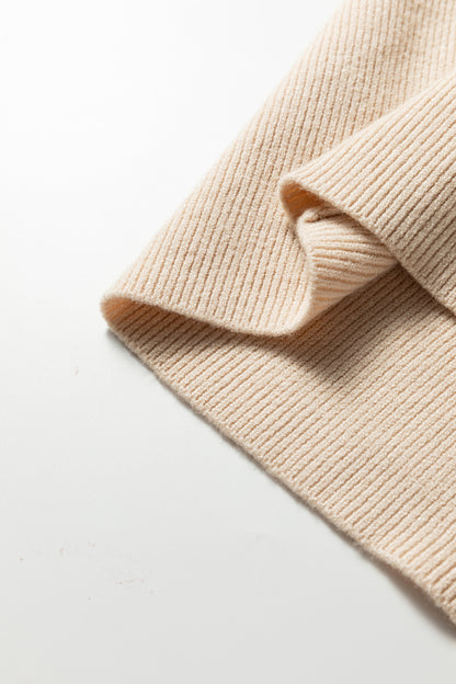 Khaki Color Block Plain Ribbed Knit Baggy Sweater