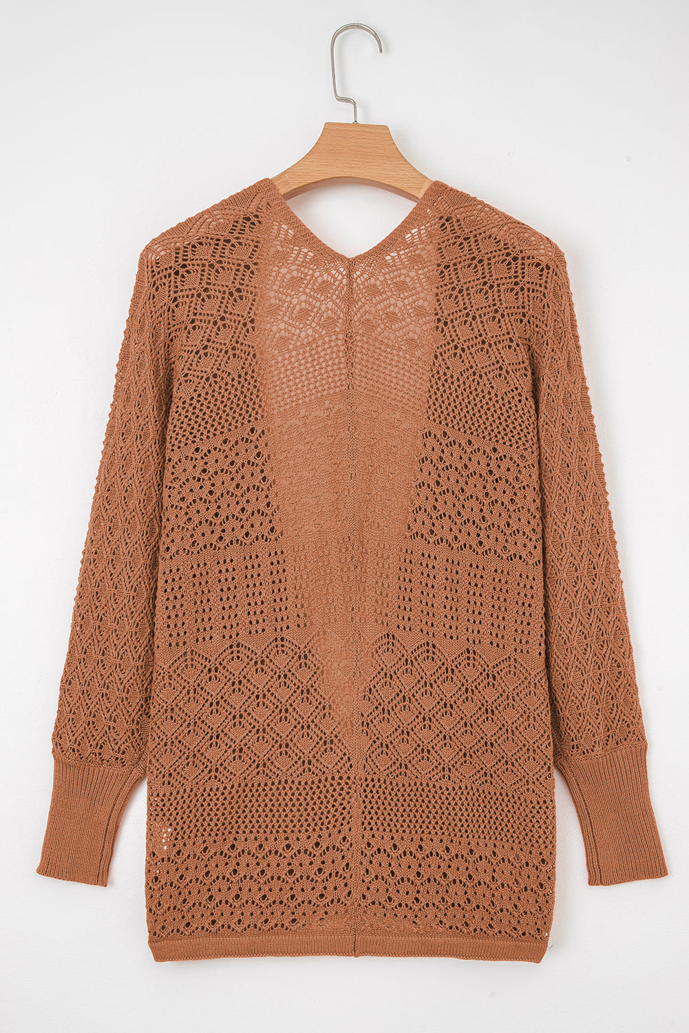 Redwood Burl Mix Pattern Hollowed Knit Open Front Cardigan