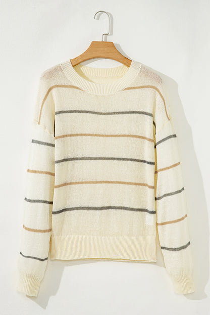 Multicolour Ribbed Edge Drop Shoulder Sweater