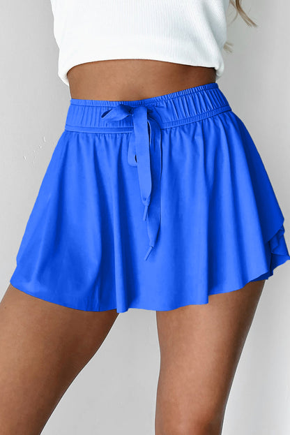 Sky Blue Drawstring Elastic Waistband Lined Tennis Skorts