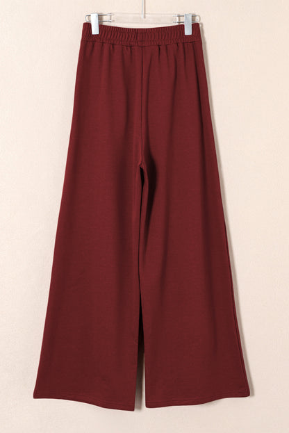Burgundy Tied Elastic High Waist Pleated Detail Solid Sweatpants