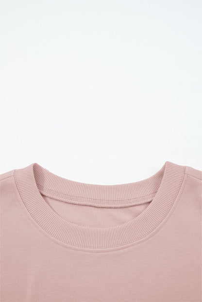 Light Pink Drop Shoulder Puff Sleeve Crop Pullover Drawstring Wide Leg Pants Set