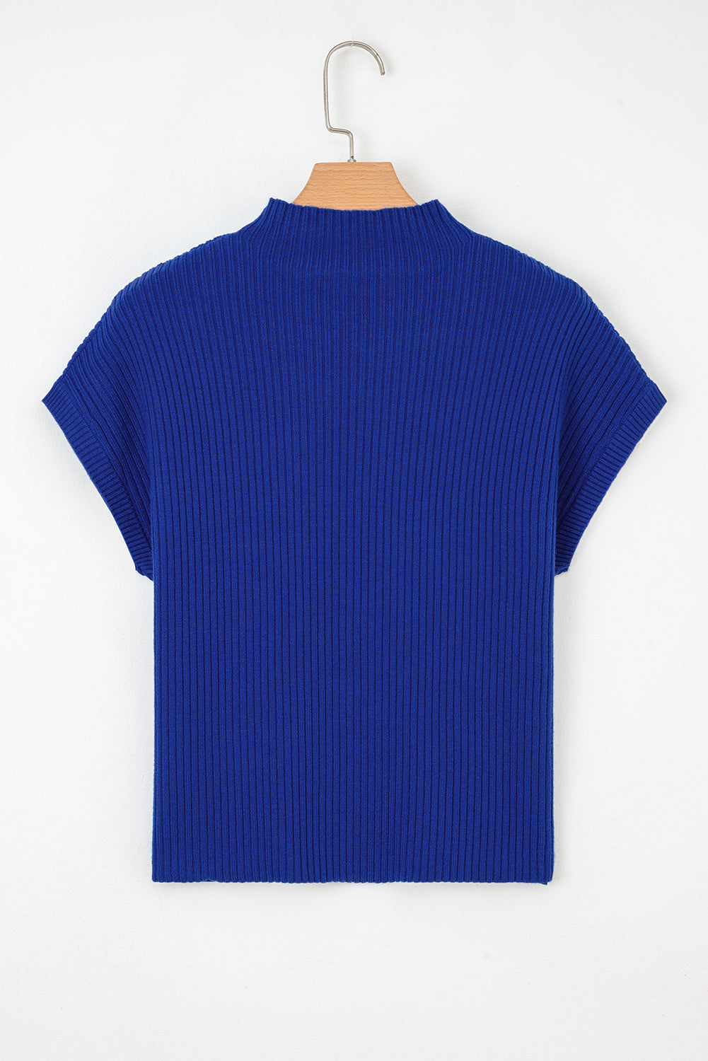 Dark Blue Patch Pocket Ribbed Knit Short Sleeve Sweater