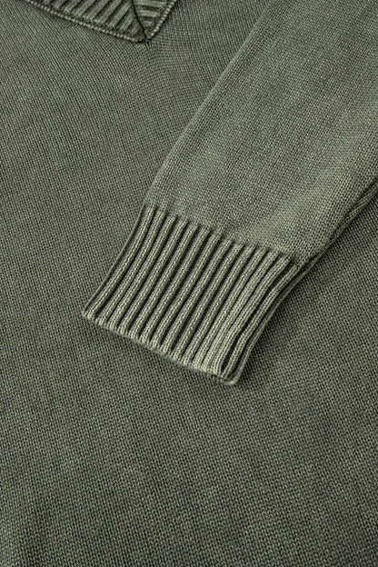 Four Leaf Clover Mineral Wash V Neck Knit Exposed Seam Drop Shoulder Loose Sweater