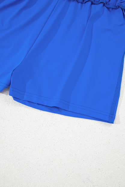 Sky Blue Drawstring Elastic Waistband Lined Tennis Skorts