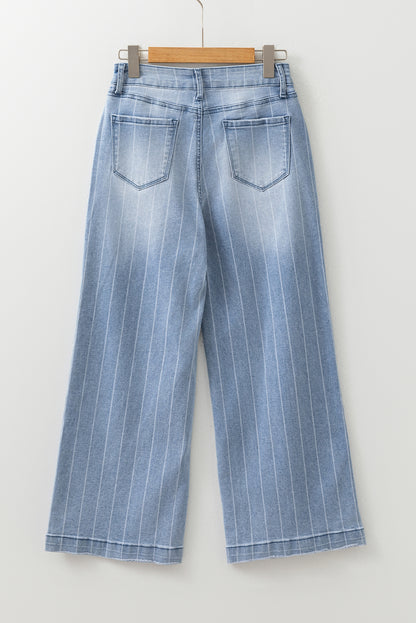 Beau Blue Multi Buttons Pinstripe Wide Leg Jeans