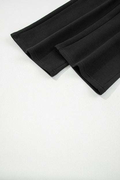 Black Fleece Lined Leopard Drawstring Elastic Waist Solid Pants