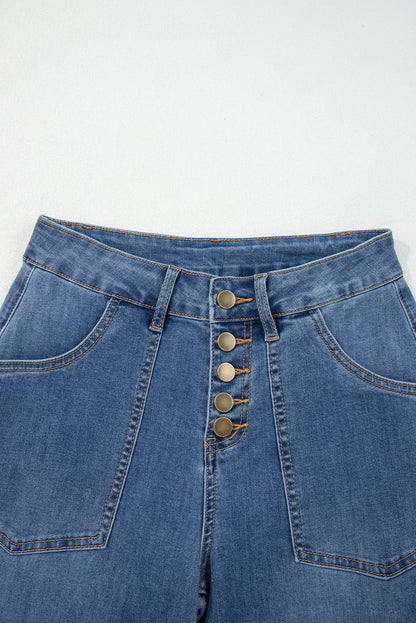 Ashleigh Blue Multi Buttons High Waist Wide Leg Jeans With Pockets