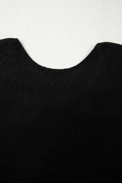 Black Bow Backless Bubble Sleeve Sweater