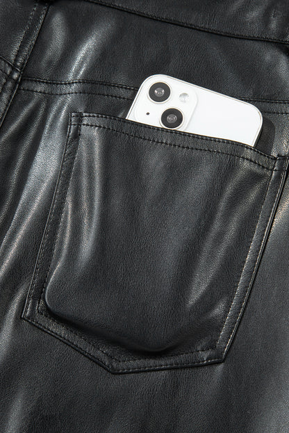 Black Faux Leather Side Slit Maxi Skirt