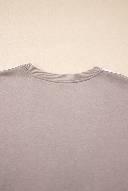 Gray Morn Varsity Striped Detail Crewneck Pullover Elastic Sweatpants 2pcs Outfit