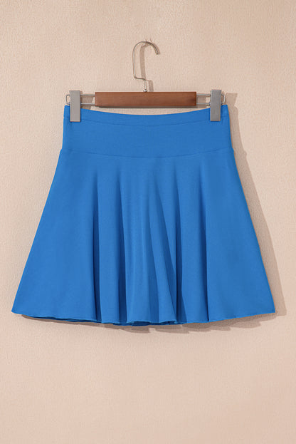 Blue A-line Draped High Waist Phone Pocket Lined Skort