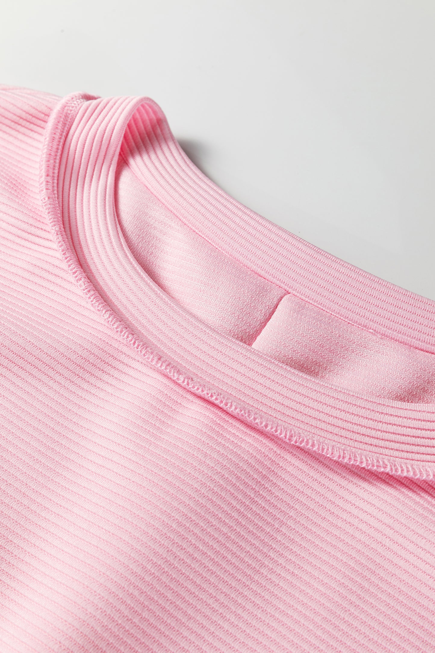 Pink Horizontal Ribbed Exposed Seam Detail Long Sleeve Top