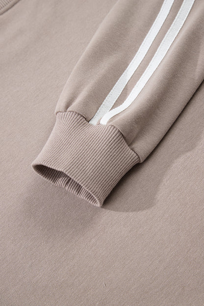 Gray Morn Varsity Striped Detail Crewneck Pullover Elastic Sweatpants 2pcs Outfit