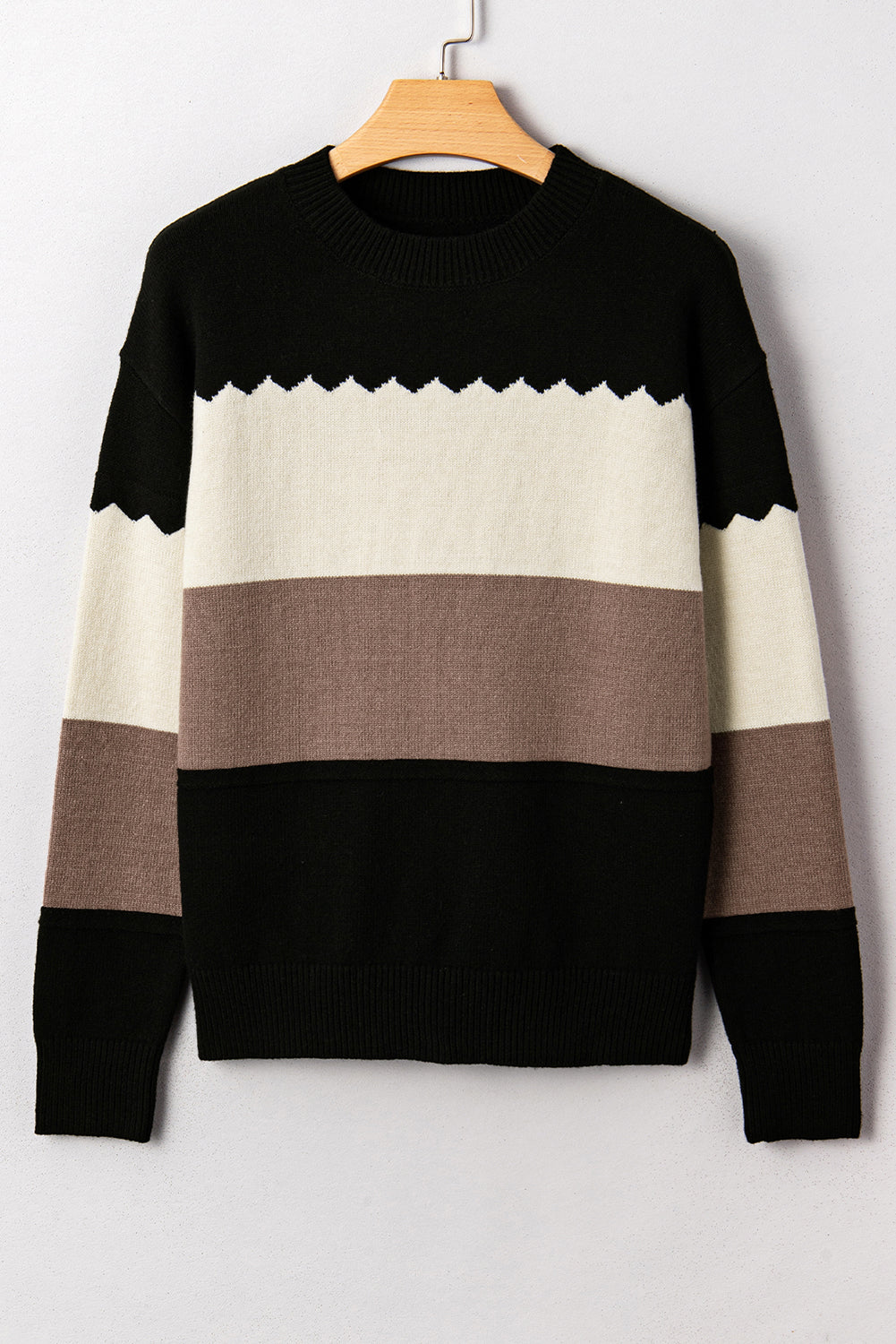 Black Colorblock Crew Neck Drop Shoulder Sweater
