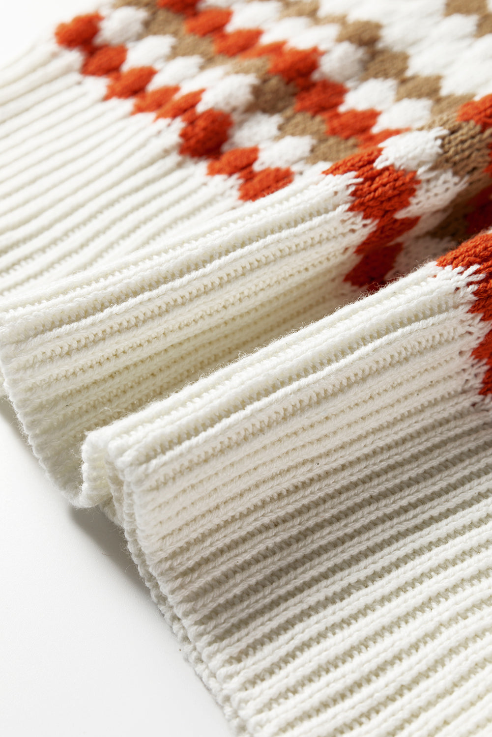 Brown Stripe Eyelet Patterned Drop Shoulder Sweater