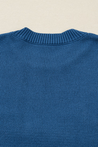 Dusk Blue Howdy Embroidered Graphic Western Sweater