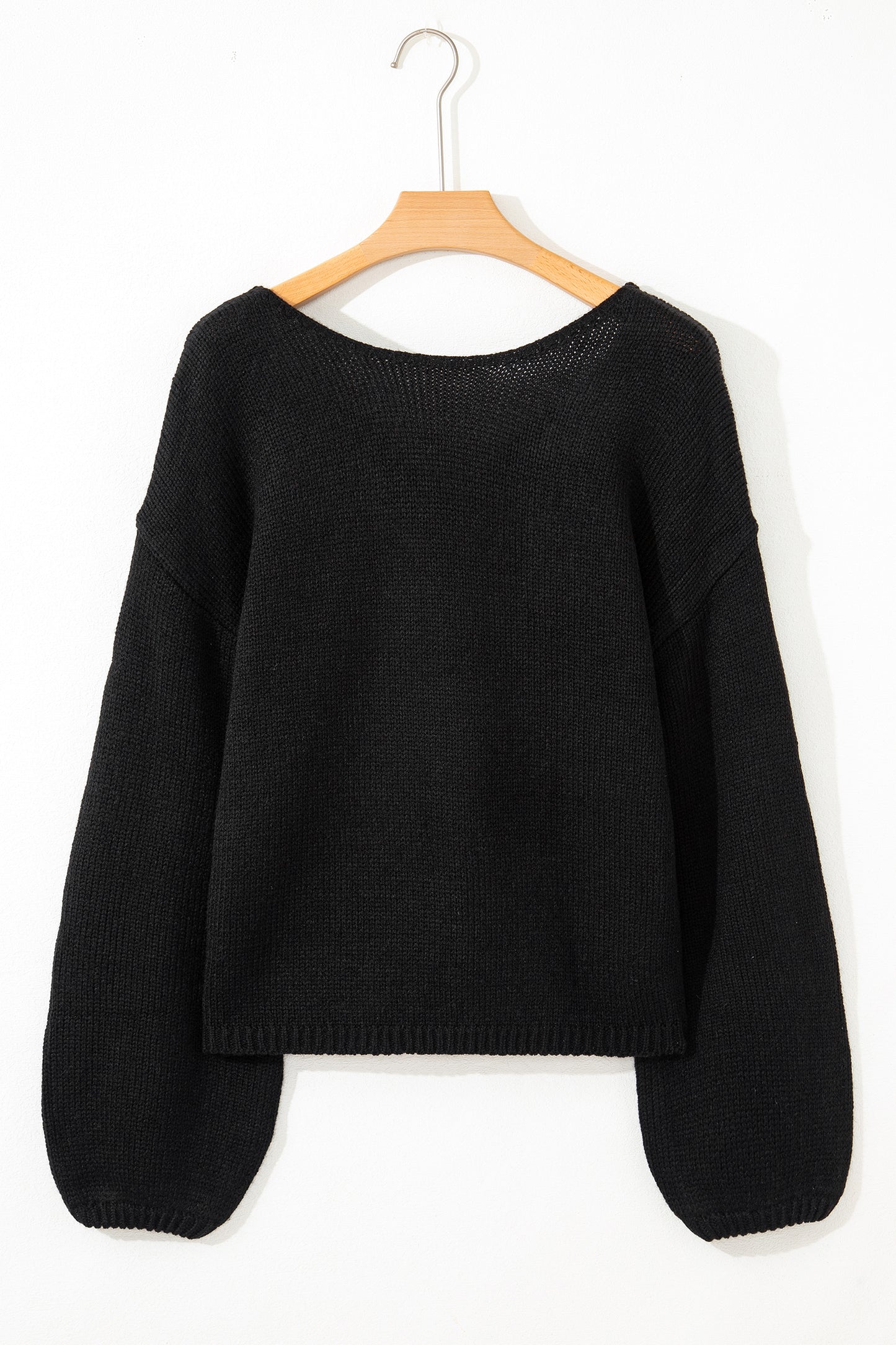 Black Bow Backless Bubble Sleeve Sweater