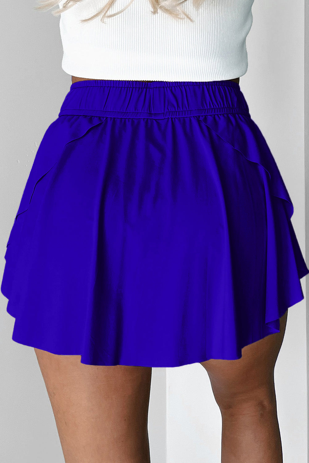 Dark Blue Drawstring Elastic Waistband Lined Tennis Skorts
