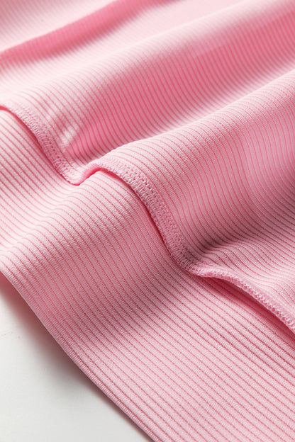 Pink Horizontal Ribbed Exposed Seam Detail Long Sleeve Top