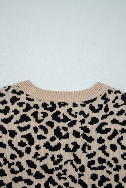 Black Leopard Drop Shoulder Chunky Knitted Cardigan Sweater