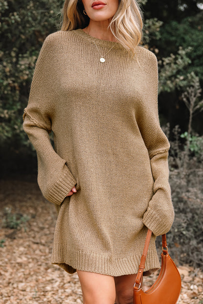 Pale Khaki Oversize Drop Shoulder Slouchy Sweater Dress