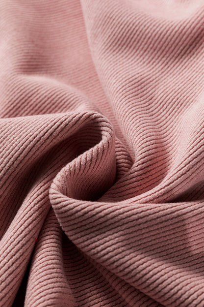 Rose Tan Lace Drawstring Pullover Hoodie and High Waist Pants Corduroy Suit