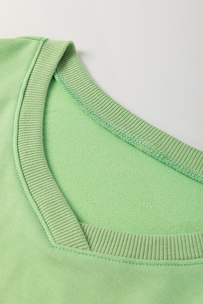 Meadow Mist Green Plus Size V Neck Drop Shoulder Tee Loose Shorts 2pcs Outfit