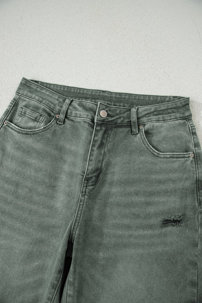 Four Leaf Clover Slight Distressed Raw Edge Wide Leg Jeans