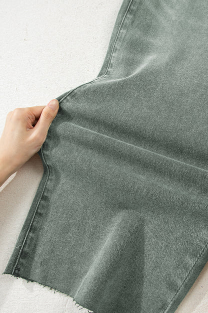 Four Leaf Clover Slight Distressed Raw Edge Wide Leg Jeans