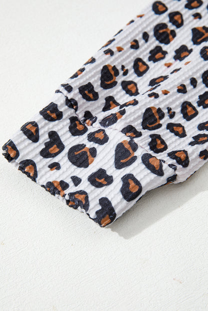 Rose Red Leopard Patched Twisted Ribbed Western Casual Shacket